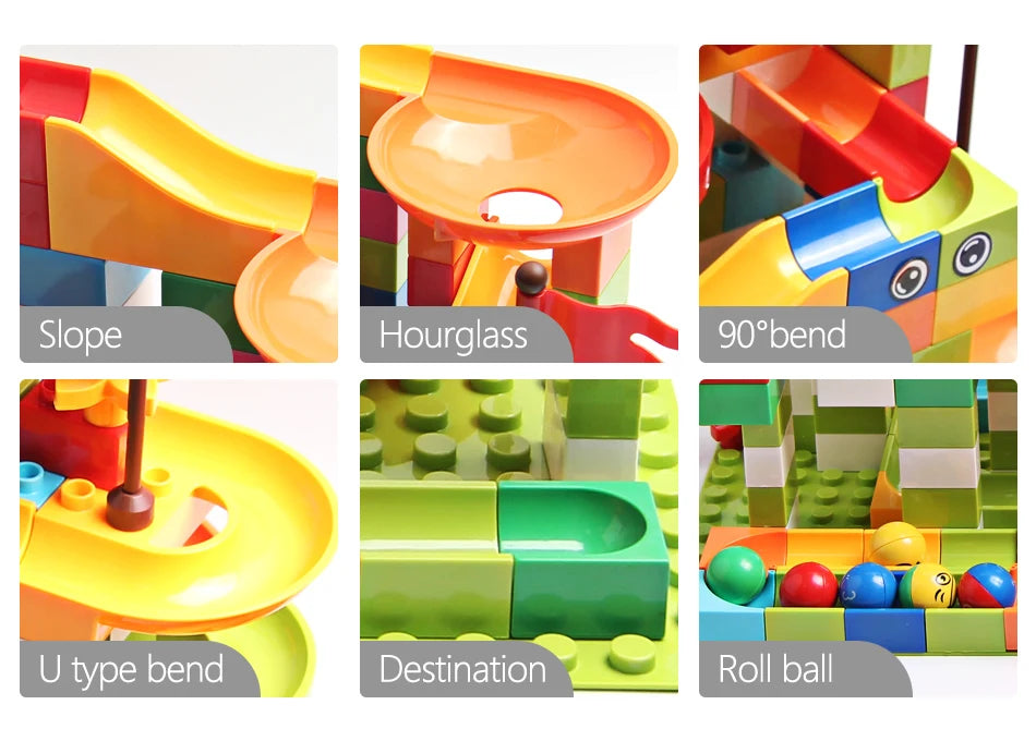 77-308PCS Marble Race Run Big Block Compatible City Building Blocks Funnel Slide Blocks DIY Big Bricks Toys For Children Gift