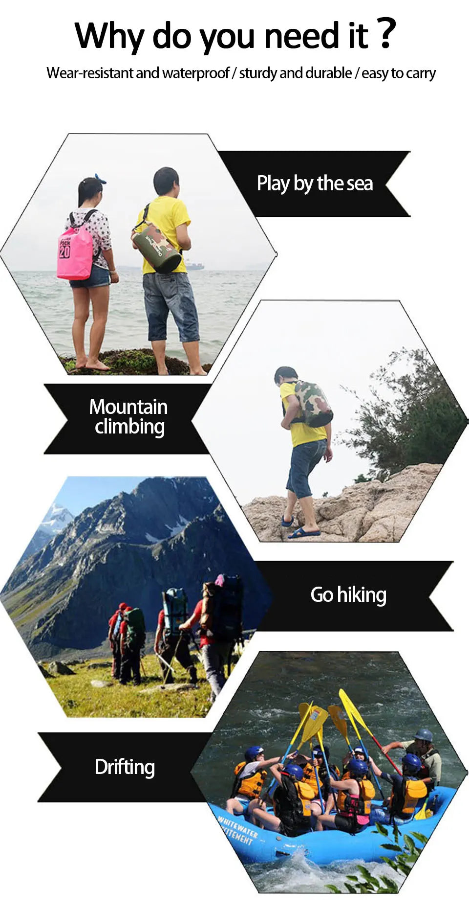 Waterproof PVC Dry Bag for Women Men 2L/5L/10L/15L/20L/30L Outdoor Sport Storage Bag for Kayaking, Boating, Fishing, Swimming