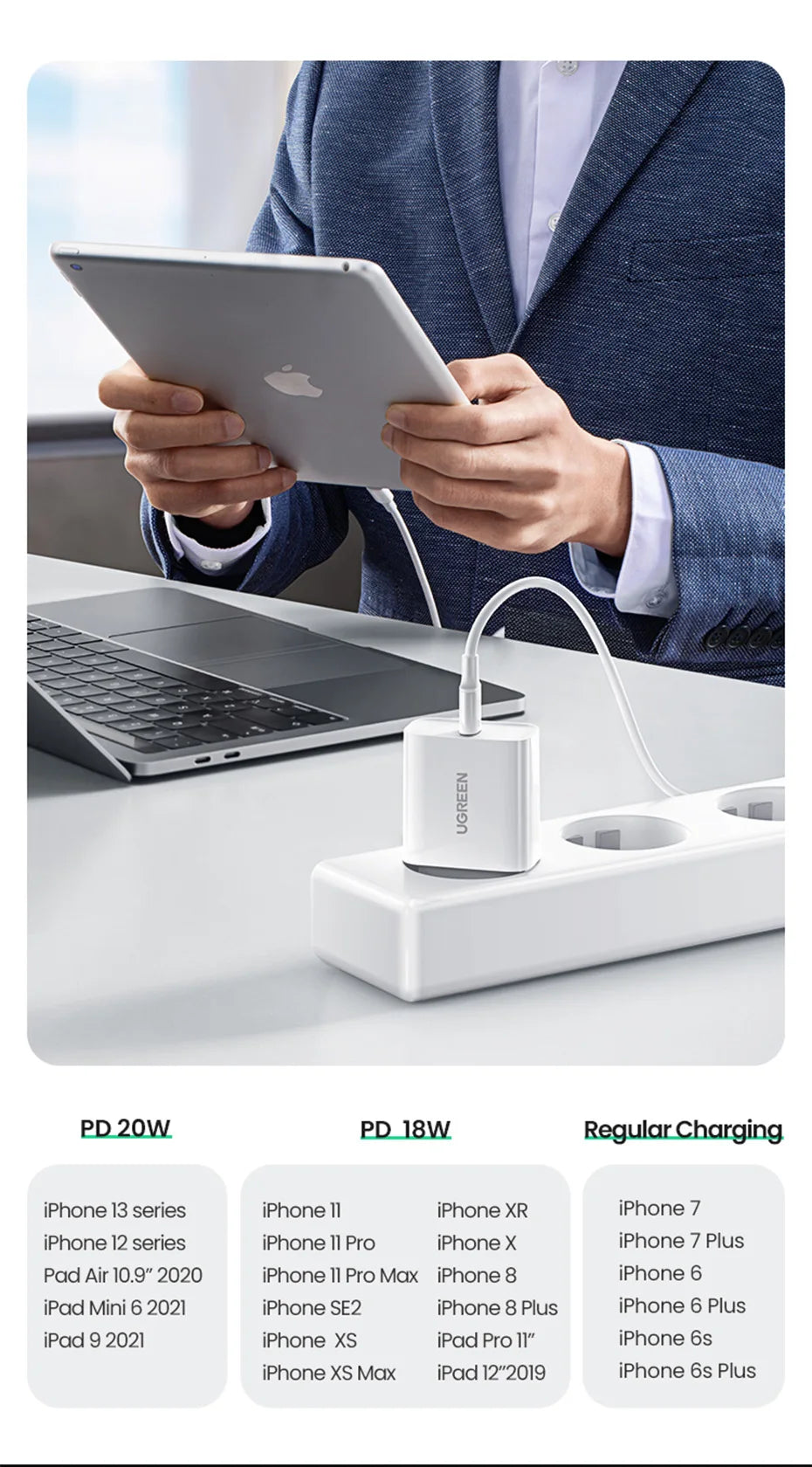 UGREEN Quick Charge 4.0 3.0 QC PD Charger 20W QC4.0 QC3.0 USB Type C Fast Charger for iPhone 17 16 15 Pro Xiaomi Phone PDCharger