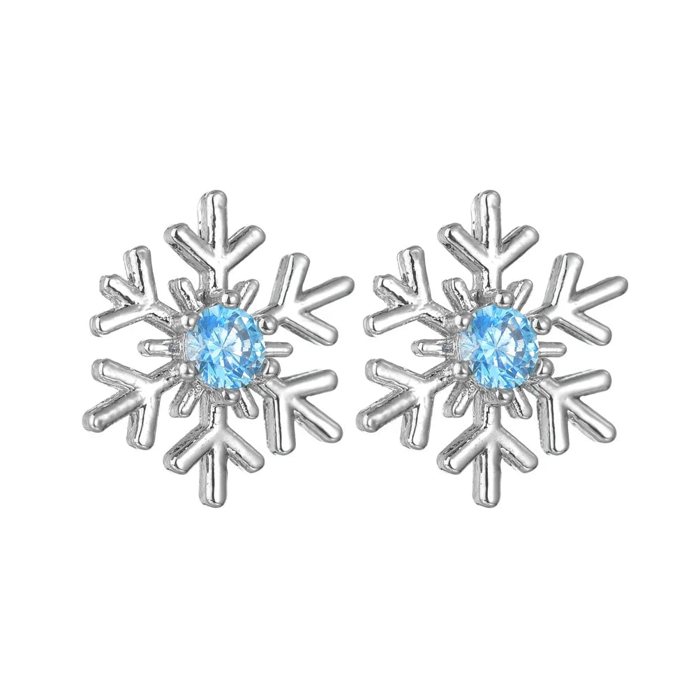 New Lovely Snowflake Charm Earring For Women Christmas Gift Fashion Crystal Zircon Stud Earrings Girls New Year Jewelry