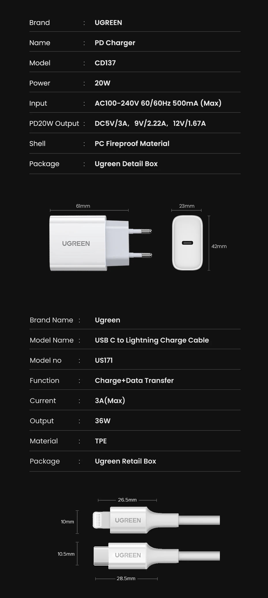 UGREEN Quick Charge 4.0 3.0 QC PD Charger 20W QC4.0 QC3.0 USB Type C Fast Charger for iPhone 17 16 15 Pro Xiaomi Phone PDCharger
