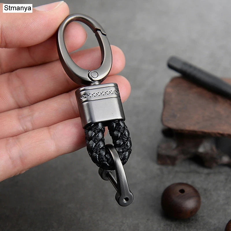 New Hand-Woven Leather Car Key Ring Men Women Rope Key Chain Waist Keychains Charm Metal Key Holder Gift Jewelry