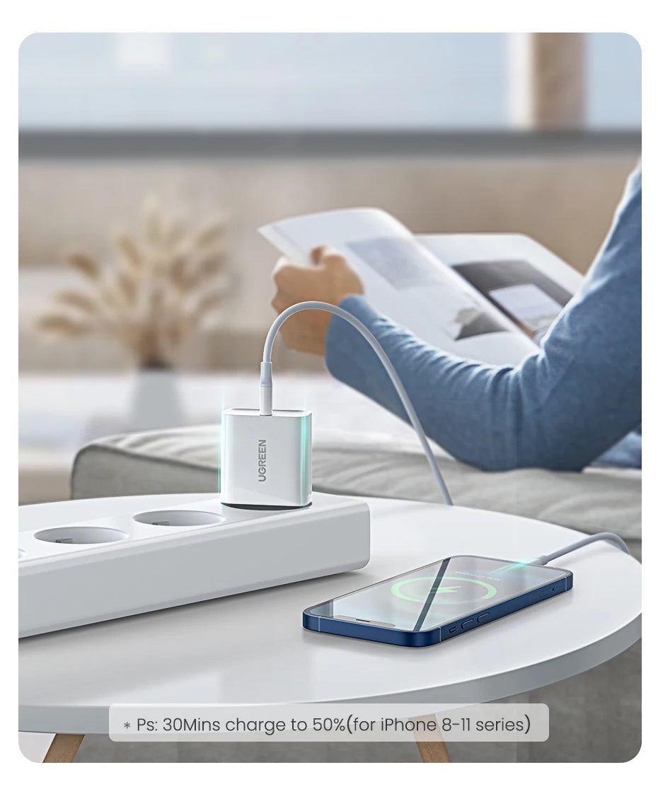 UGREEN Quick Charge 4.0 3.0 QC PD Charger 20W QC4.0 QC3.0 USB Type C Fast Charger for iPhone 17 16 15 Pro Xiaomi Phone PDCharger