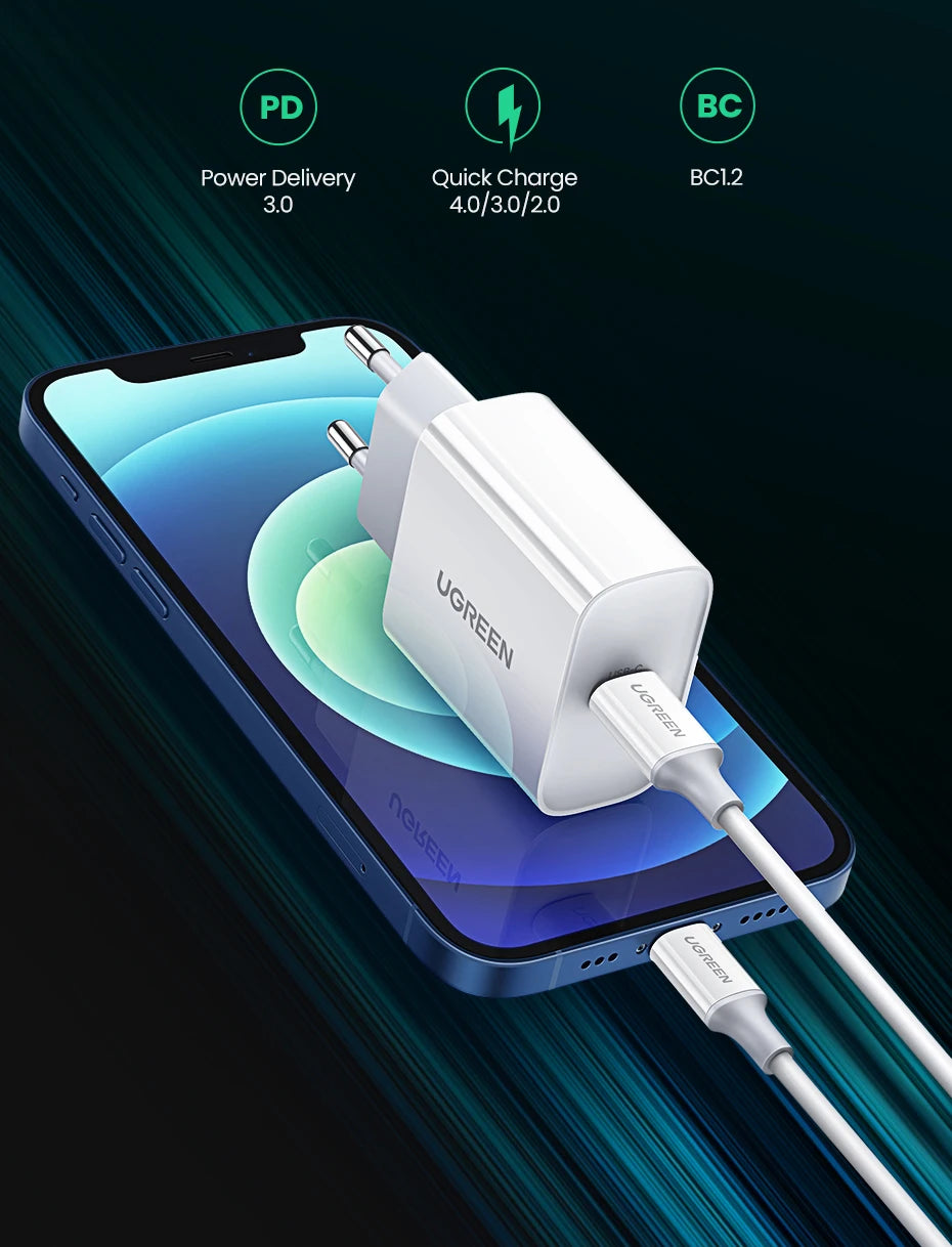 UGREEN Quick Charge 4.0 3.0 QC PD Charger 20W QC4.0 QC3.0 USB Type C Fast Charger for iPhone 17 16 15 Pro Xiaomi Phone PDCharger