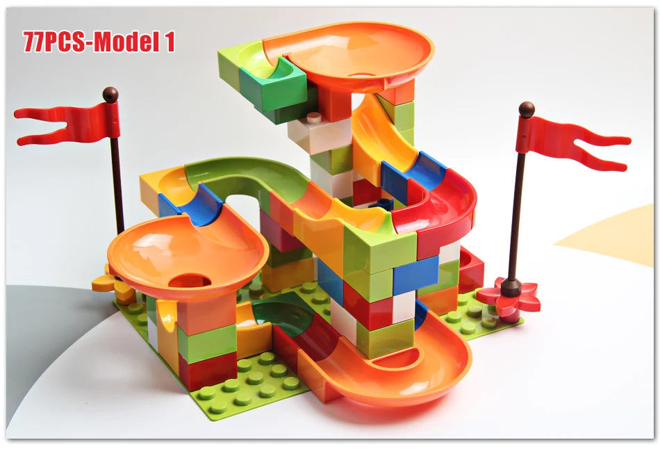 77-308PCS Marble Race Run Big Block Compatible City Building Blocks Funnel Slide Blocks DIY Big Bricks Toys For Children Gift