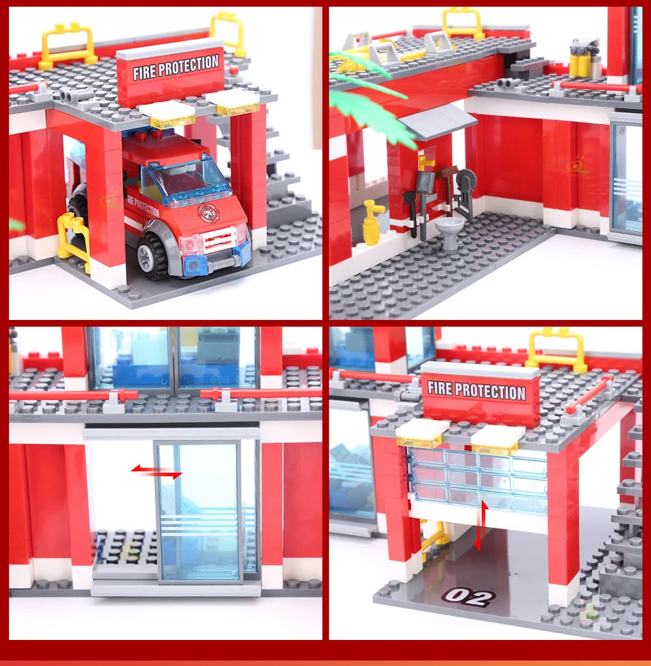 HUIQIBAO 774pcs City Fire Station Model Building Blocks Boys Firefighter Truck Educational Construction Bricks Toys For Children