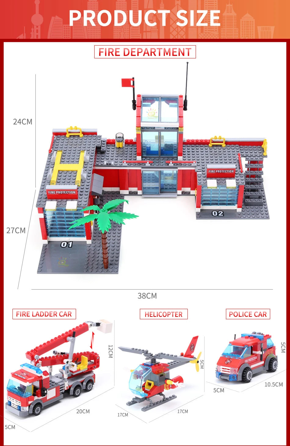HUIQIBAO 774pcs City Fire Station Model Building Blocks Boys Firefighter Truck Educational Construction Bricks Toys For Children