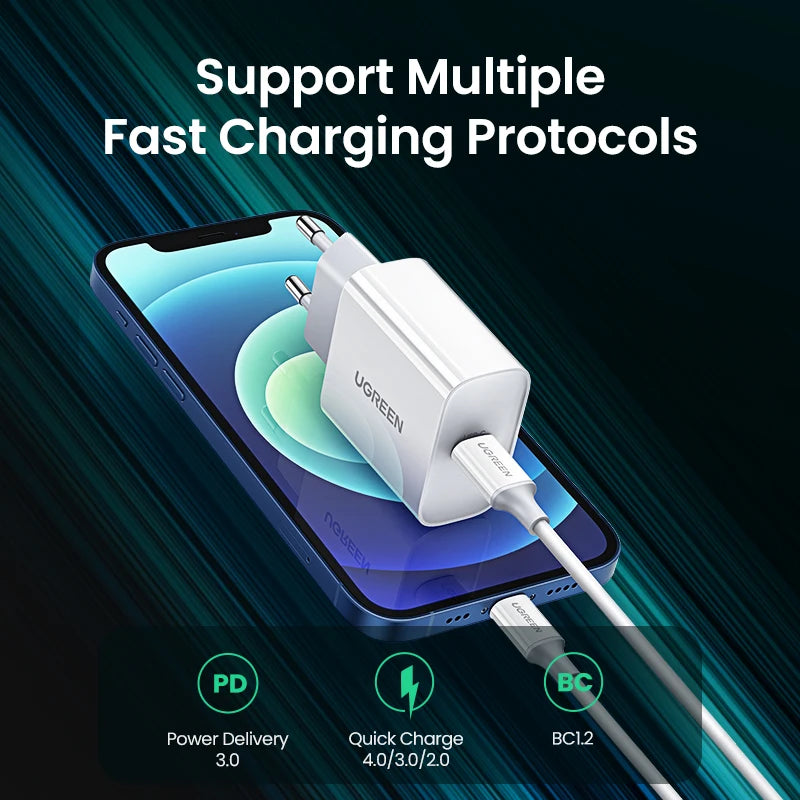UGREEN Quick Charge 4.0 3.0 QC PD Charger 20W QC4.0 QC3.0 USB Type C Fast Charger for iPhone 17 16 15 Pro Xiaomi Phone PDCharger