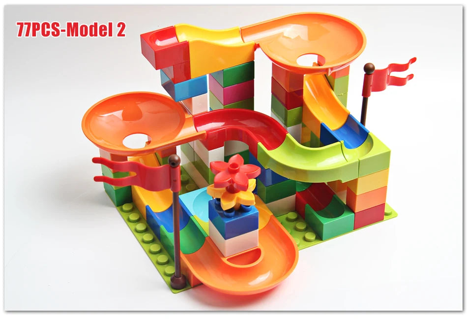 77-308PCS Marble Race Run Big Block Compatible City Building Blocks Funnel Slide Blocks DIY Big Bricks Toys For Children Gift