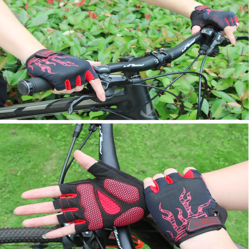 MOREOK Bike Gloves Breathable 5mm Gel Pads MTB Mountain Road Bicycle Gloves Shock-absorbing Half Finger Cycling Gloves Men Women