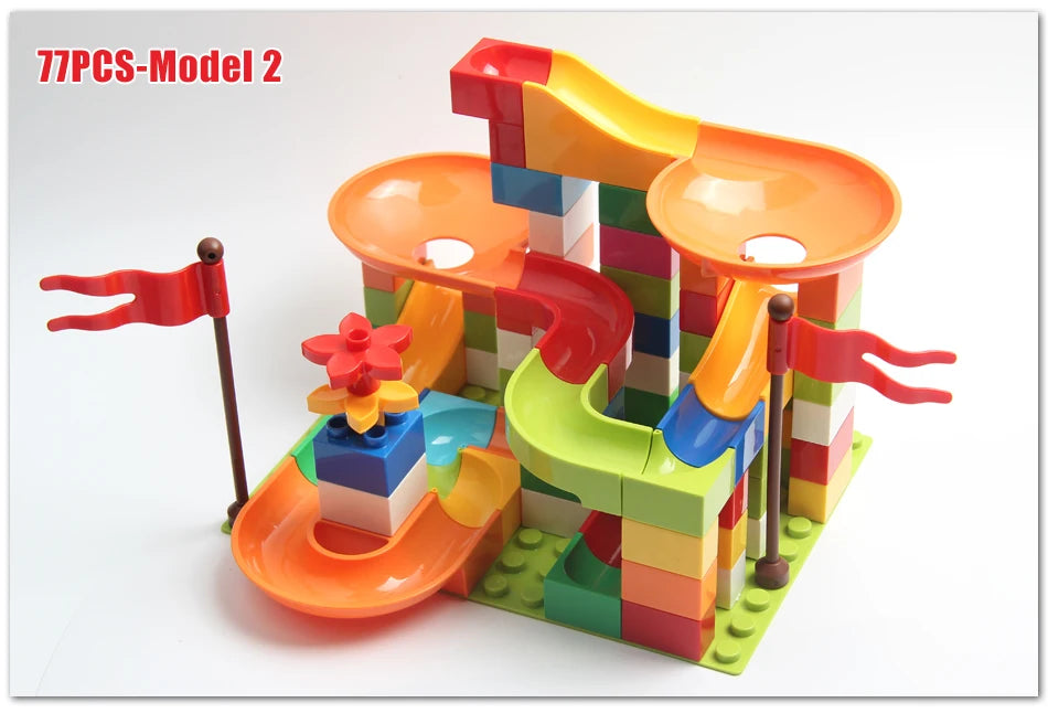 77-308PCS Marble Race Run Big Block Compatible City Building Blocks Funnel Slide Blocks DIY Big Bricks Toys For Children Gift