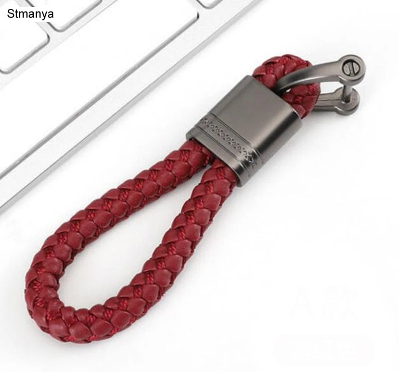 New Hand-Woven Leather Car Key Ring Men Women Rope Key Chain Waist Keychains Charm Metal Key Holder Gift Jewelry