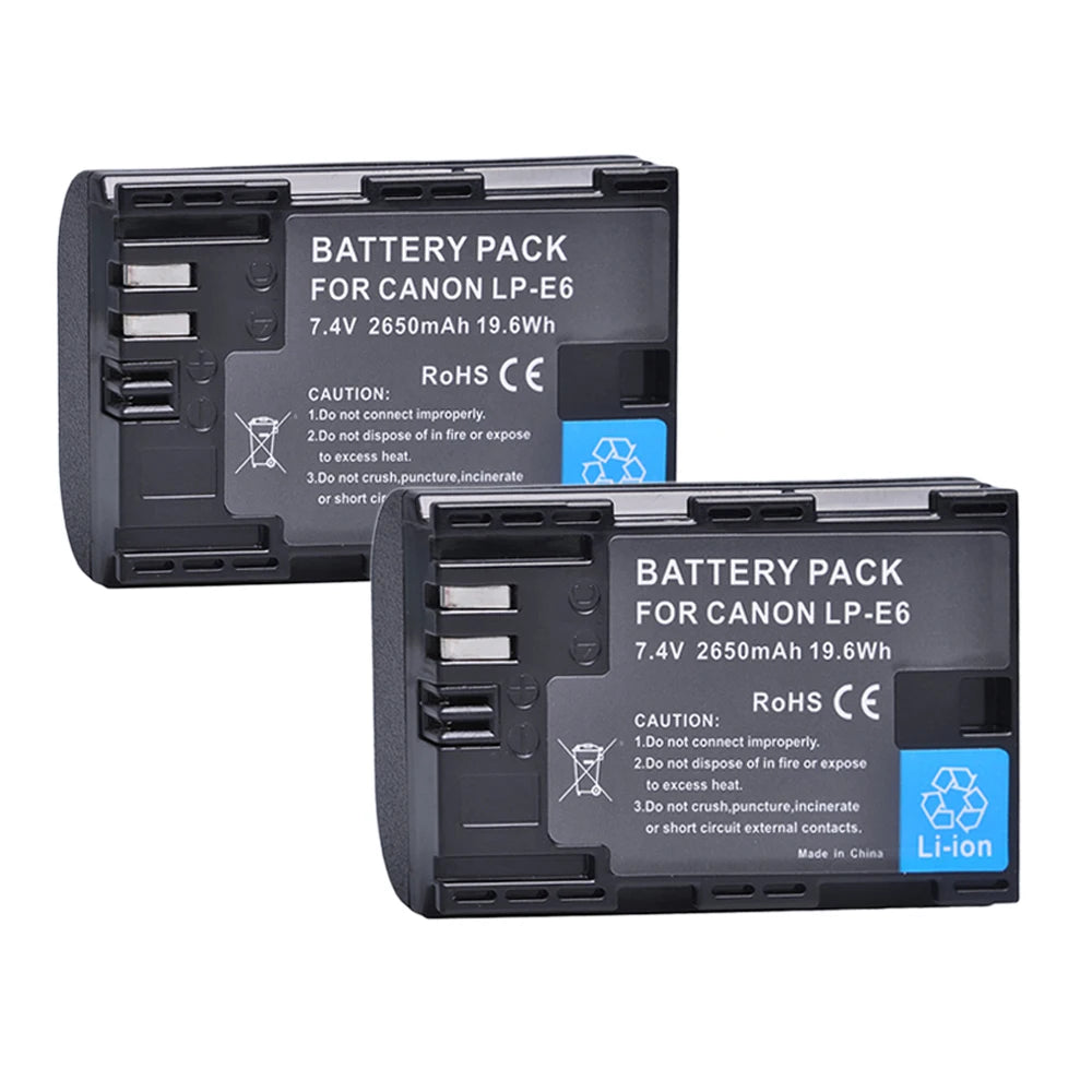 2650mAh LP-E6 LP-E6N LP E6 Battery + LCD USB Dual  Charger for Canon EOS 6D 7D 5D Mark II III IV 60D 60Da 70D 80D 5DS R XC10