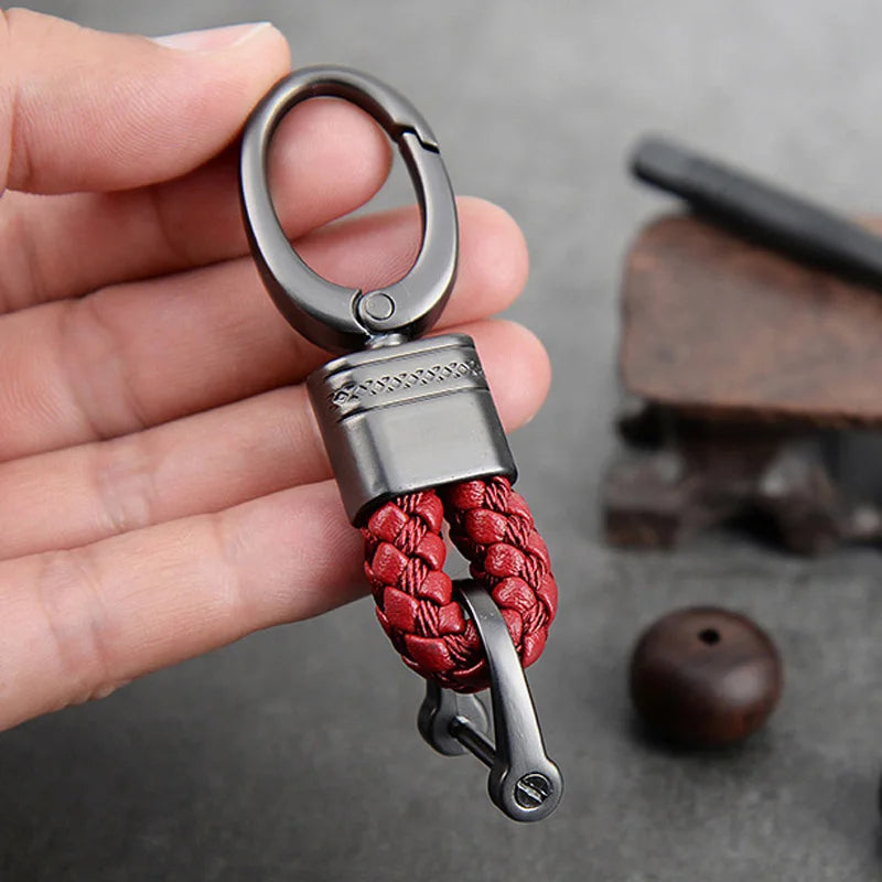 New Hand-Woven Leather Car Key Ring Men Women Rope Key Chain Waist Keychains Charm Metal Key Holder Gift Jewelry