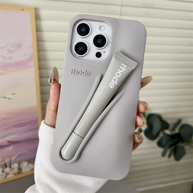 For iPhone 17 Pro Max Air 15 14 13 12 11 17 ProMax Plus Rhode Phone Case Gray Toast Ribbon Espresso Soft Silicone Lipstick Cover
