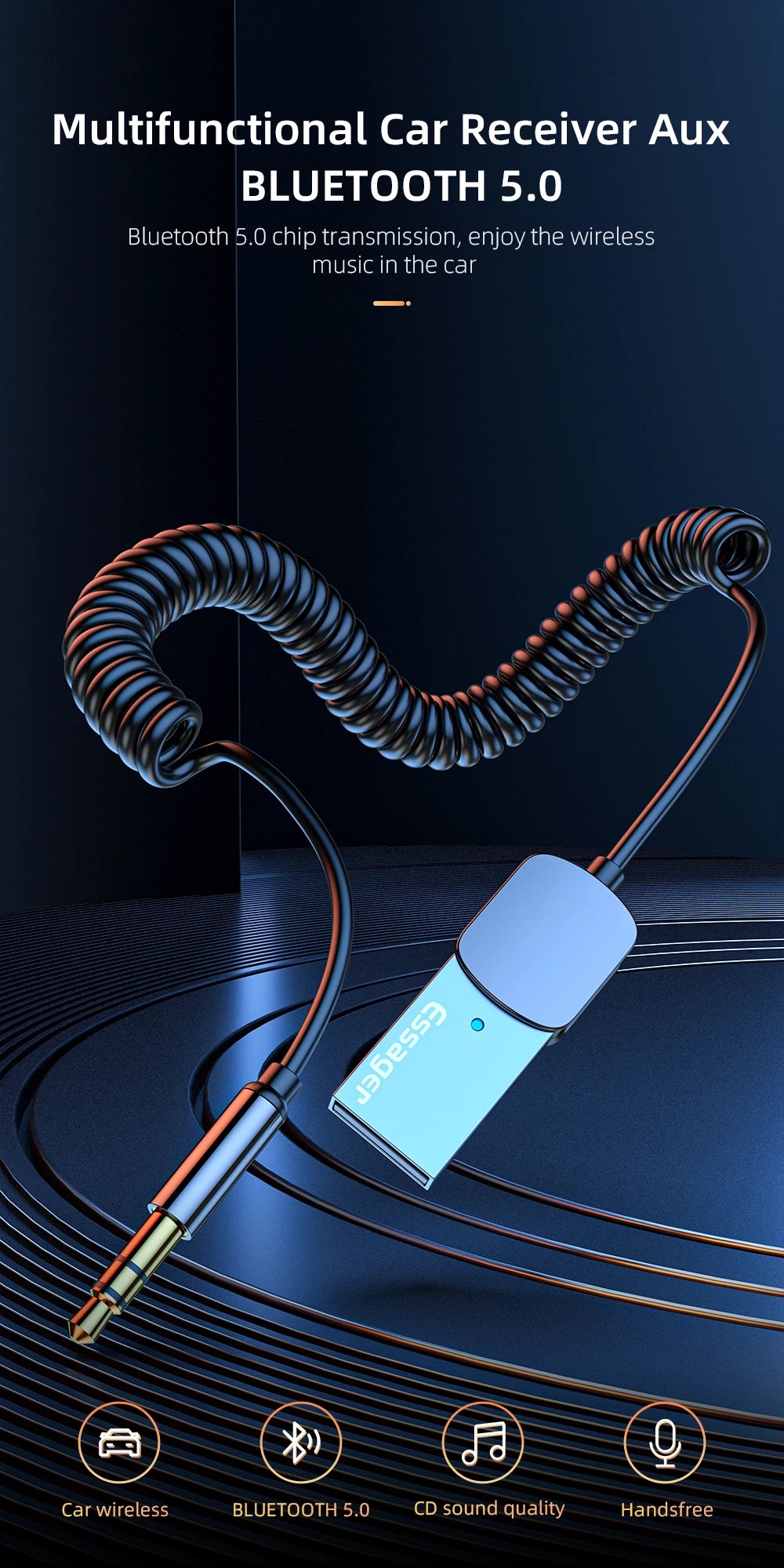 Essager Bluetooth Audio Receiver Dongle USB To 3.5mm Jack Car Audio Aux Bluetooth 5.0 Handsfree Kit For Car Receiver BT Transmit