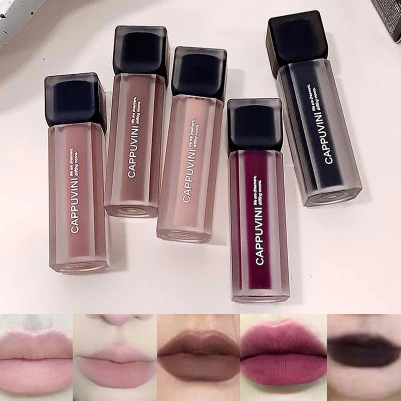 Cappuvini Obsidian Starry Matte Lip Gloss: Velvet Finish with Long-Lasting Formula-Dark Series for a Radiant Look,