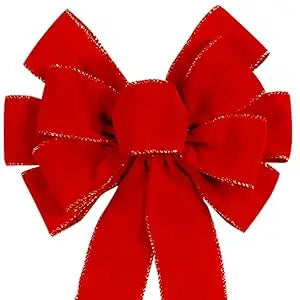 Red Christmas Bows Outdoor Decorations Large Christmas Tree Top Bow Velvet Wreath with Glitter Gold Edge Front Door Decoration