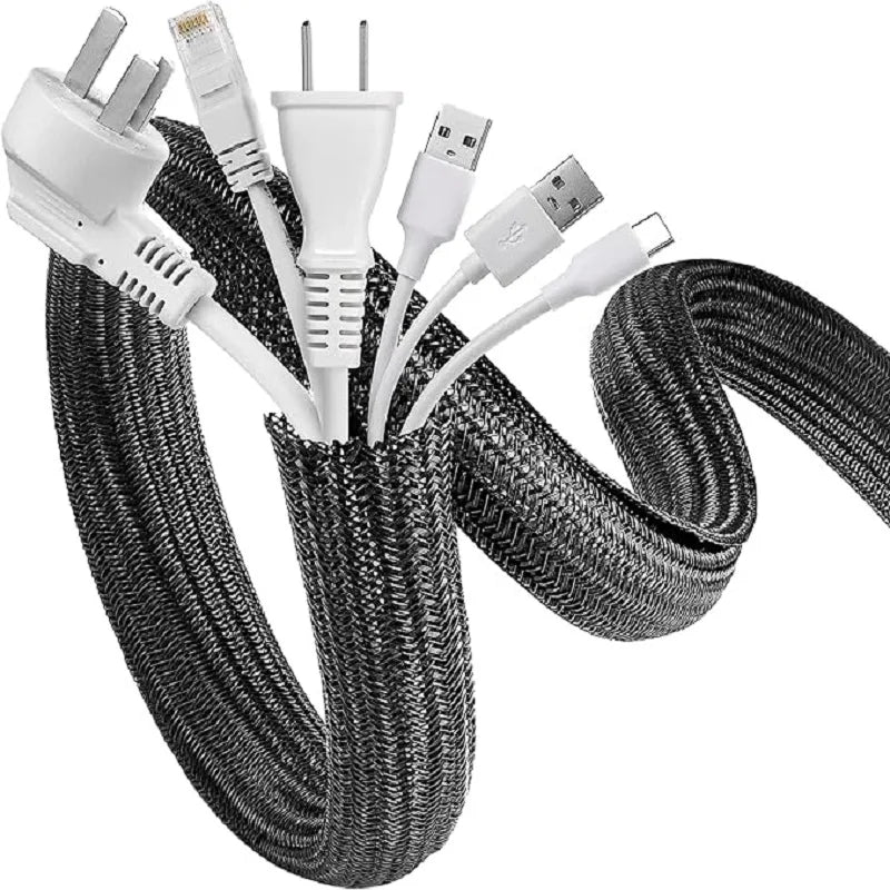 1M 3M 5M Braided Cable Sleeve PET Nylon Wrapping Cable Casing Cable Sleeves Wire for Desk PC TV Wire Protector Cable Wrap Cover