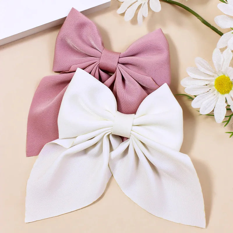 Solid Color Satin Bowknot Hair Clips For Girls Sweet Bow Women Hairpins Butterfly Barrettes Duckbill Clip Kids Hair Accessories
