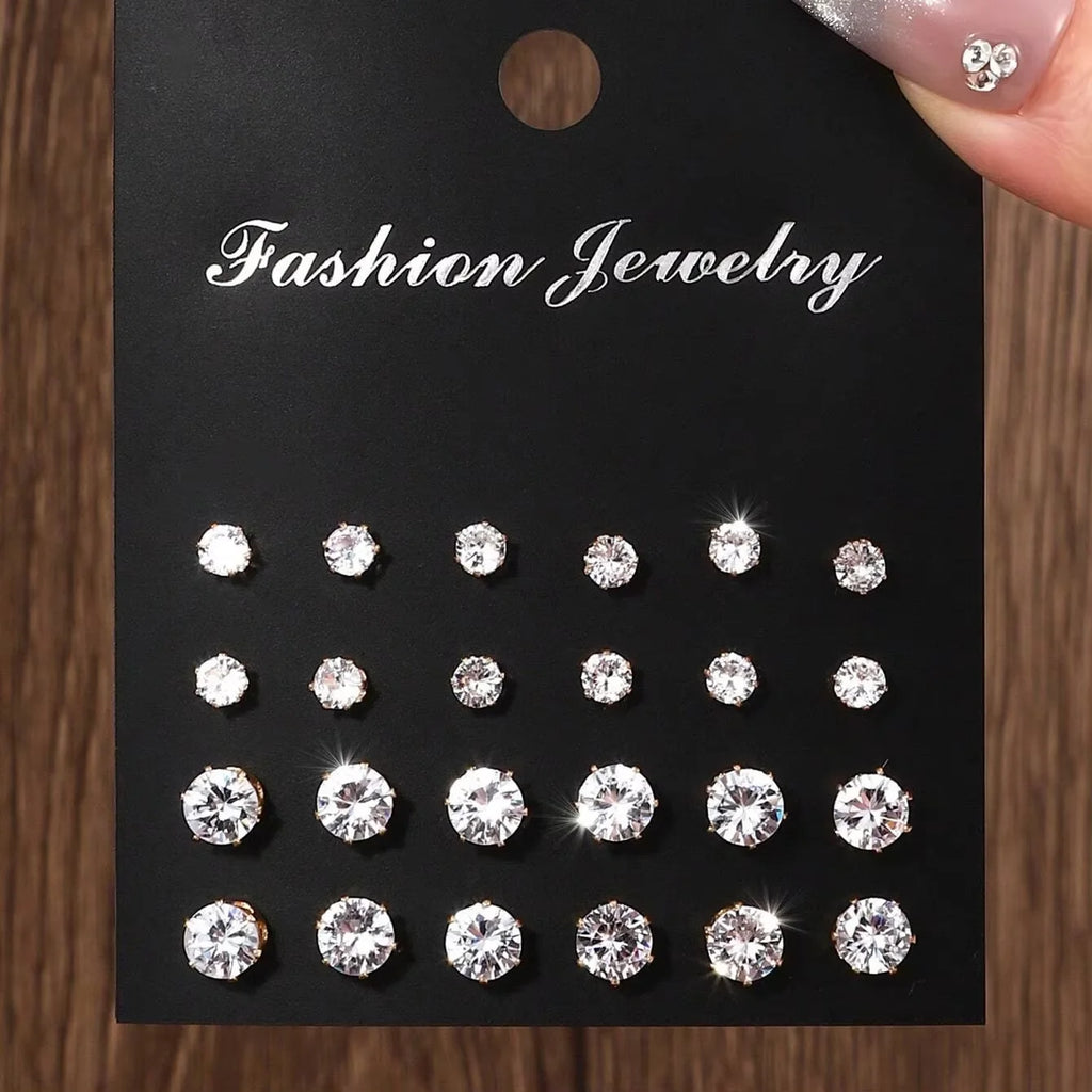24pcs/set Fashion Minimalist Sparkling Zircon Stud Earrings For Women Decorative Earring Party Date Daily Wear Jewelry Gifts New