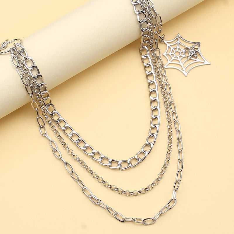 For Men Women Accessories Gifts Fashion Punk Metal Waist Chain Hip Hop Spider Web Pendant Jeans Chain