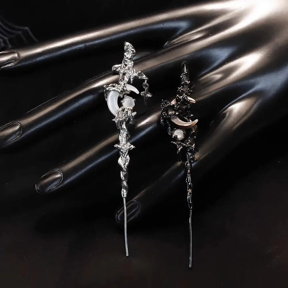 1pcs Stars Moon Ear Studs Diamond Setting Ear Crochet Perforation Earrings Punk Ear Hook Goth Sword Earrings Jewelry Accessorie
