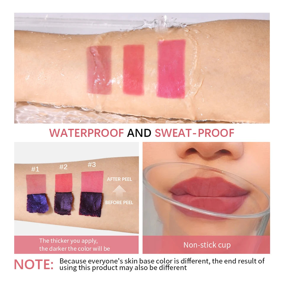 Peel Off Lip Stain Reveal Long Lasting Waterproof Pink Lip Tint Transfer Proof Non-stick Cup Natural Lip Stain Women's Cosmetics