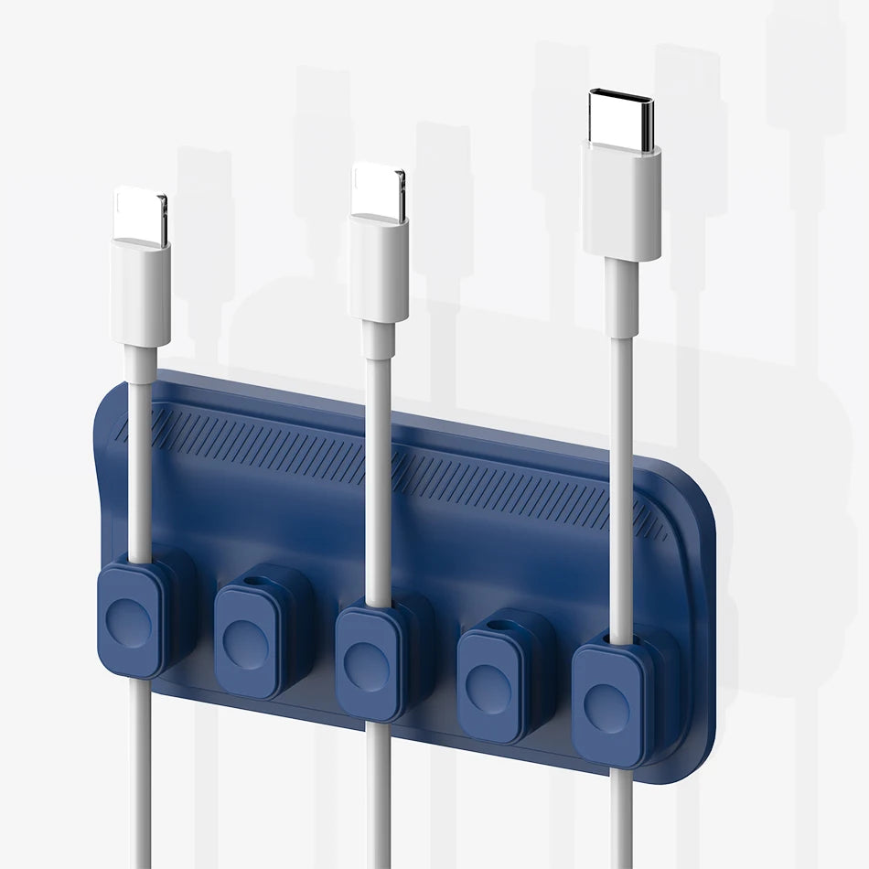 Car mounted magnetic cable management, silicone cable clamp, desktop multi-purpose wire holder, 5 clips for lighting USB C micro