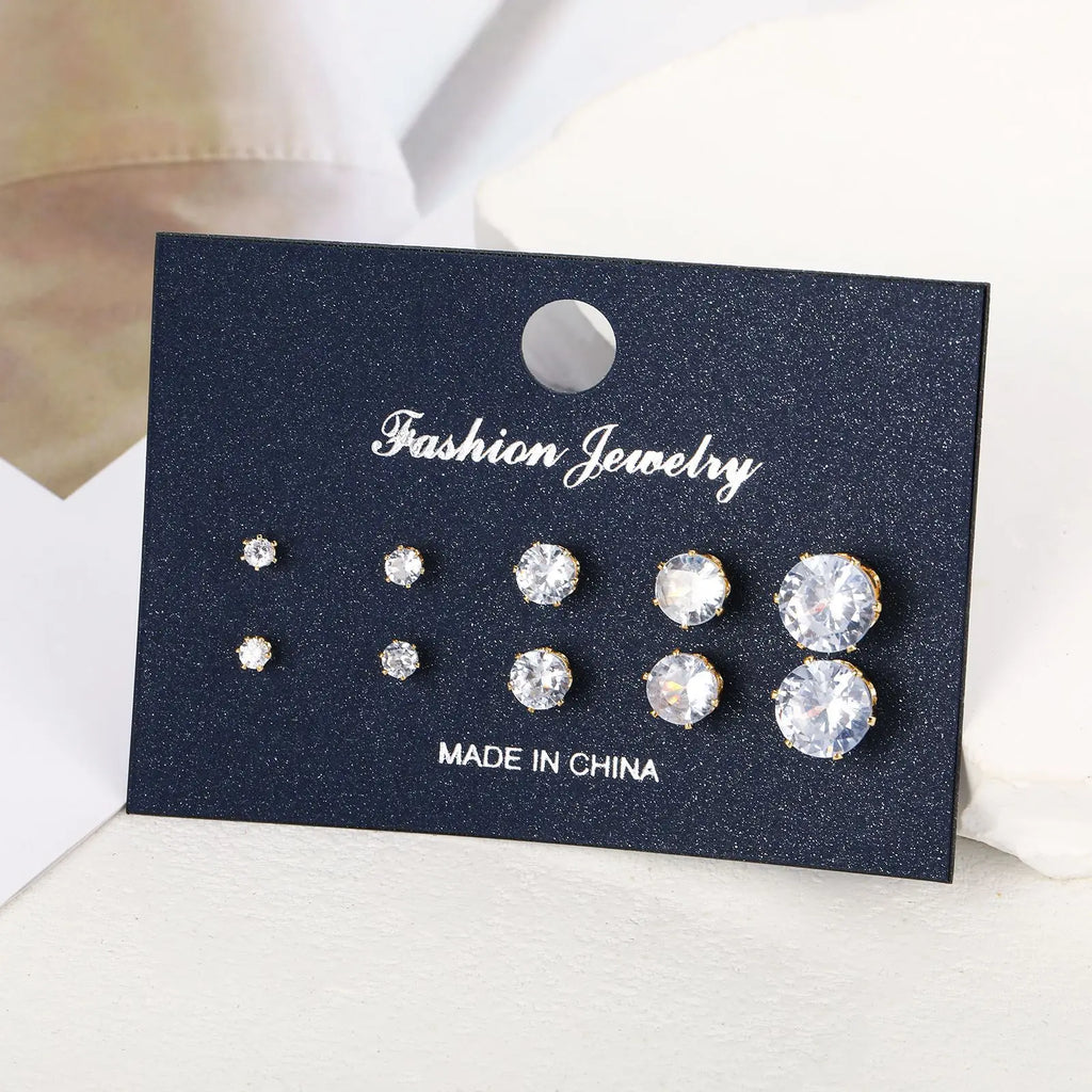 Luxury Sparkling Clear Stud Earrings Fashion Fine Round Zirconia Earrings for Women New Trendy Wedding Ladies Jewelry Gifts