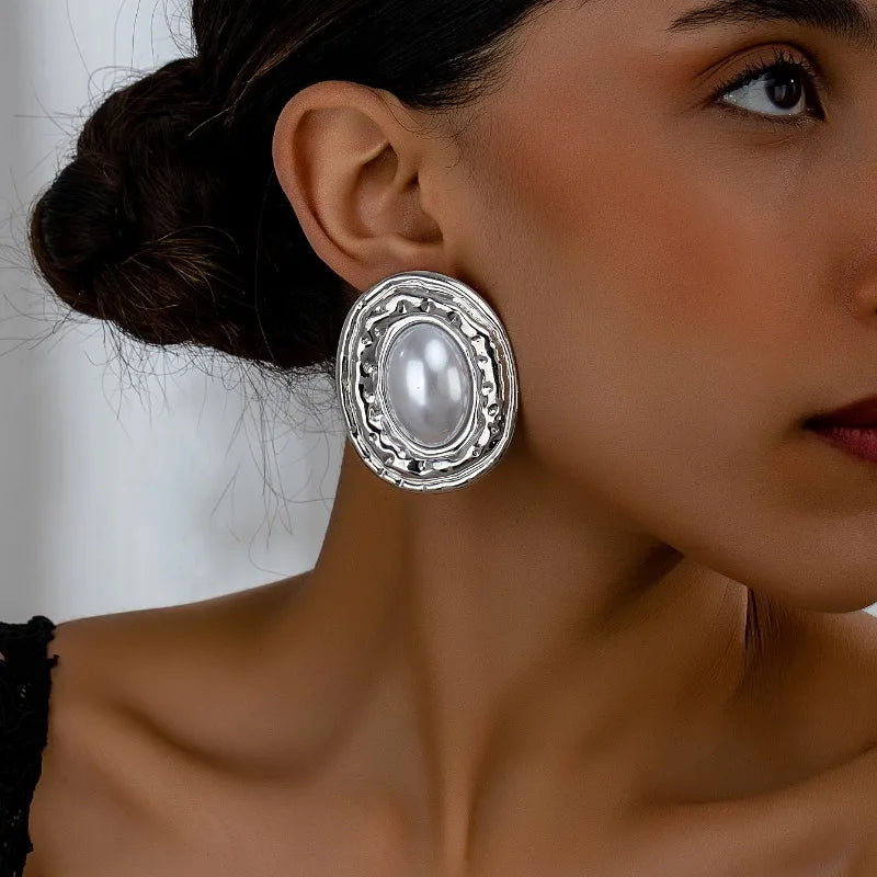 stud earrings for women Exaggerated large size Metal turquoise simple style ear accessories party OL fashion jewelry E520