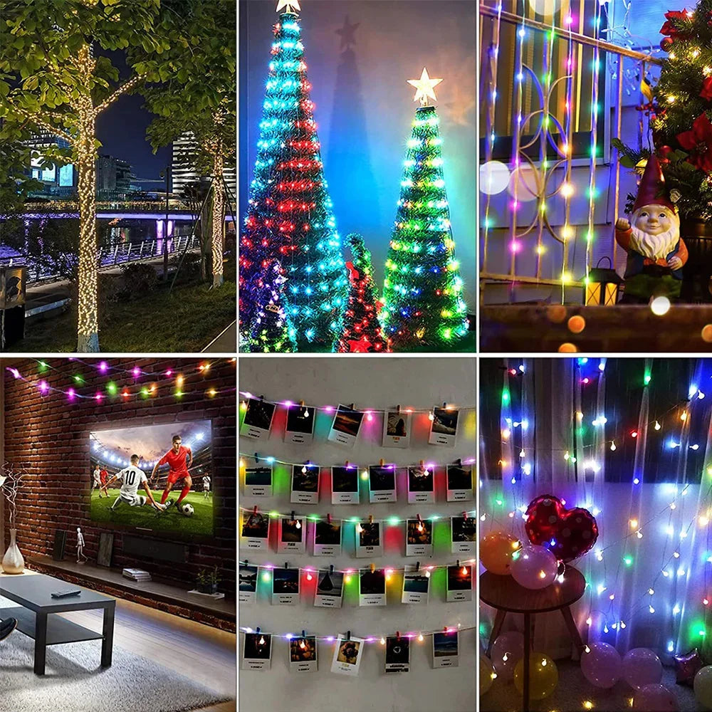 String LED Bluetooth Fairy Lights Dreamcolor RGBIC DIY Party Christmas Tree Lights Wedding Decor Garland USB Lamp 15M/10M/5M/2M