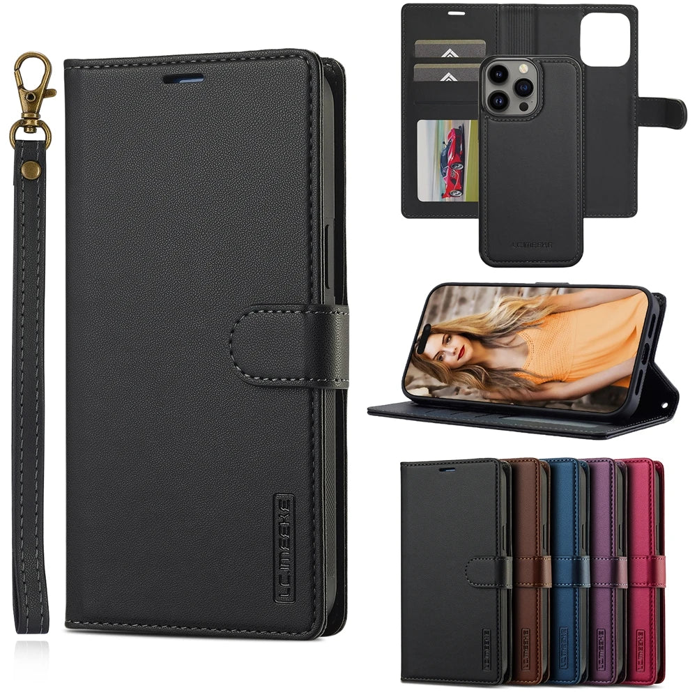 2in1 Removable Flip Leather Wallet Case Magnetic Phone Cover For iPhone 17 Air 15 Pro Max 14 Plus 16 13 12 11 SE 2022 Cards Solt