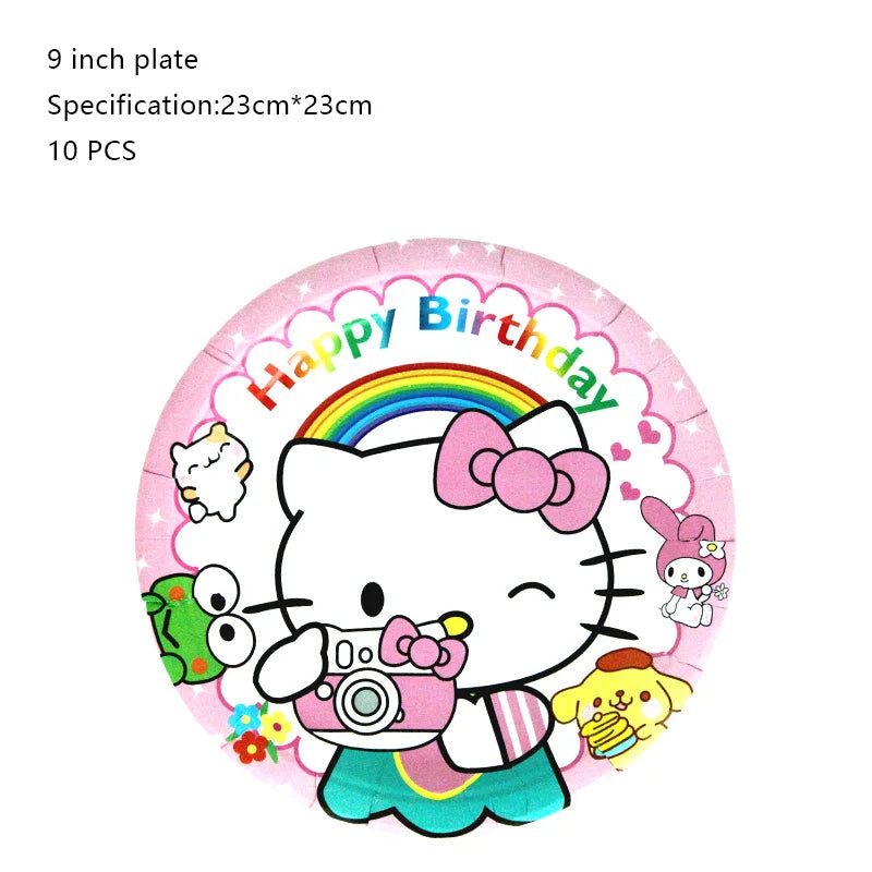 Hello Kitty Birthday Party Decoration Cartoon Cat Kids Aluminum Foil Balloon Disposable Tableware Banner Child Event Supplies