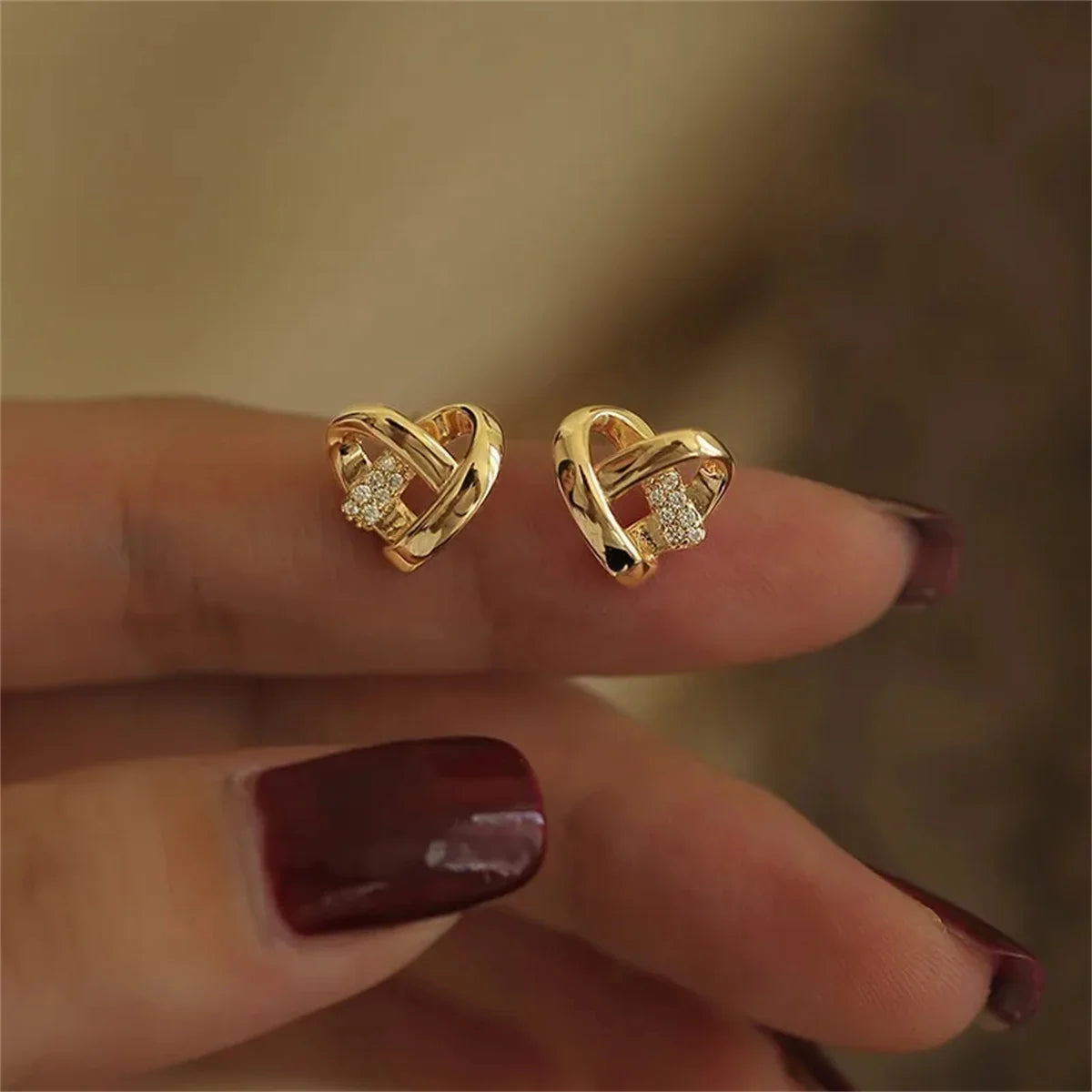 2pcs Fashion Eternity Love Zircon Ear Stud for Women Girls,Gold Color Heart Tragus Cartilage Earrings Chic Wedding Jewelry