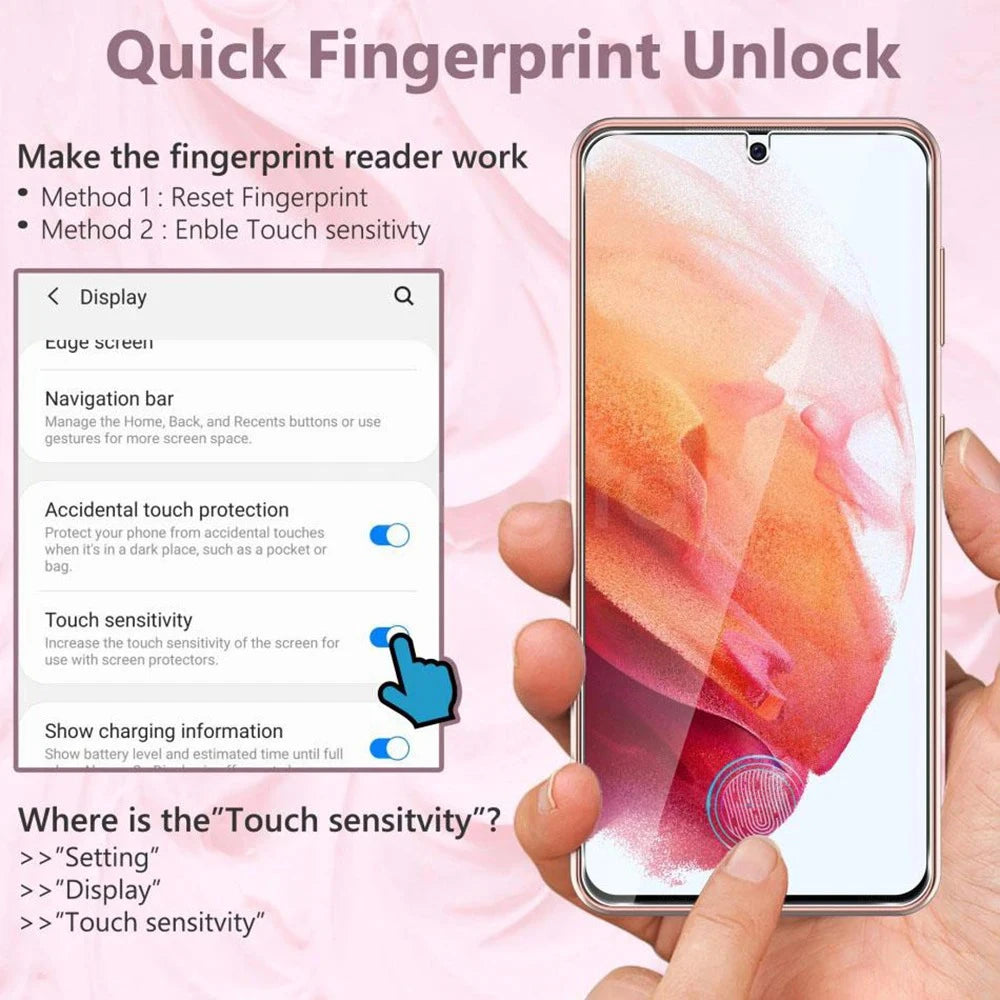 Fingerprint Unlock Full Glue 0.2mm Tempered Glass For Samsung Galaxy S25 S24 S23 S22 S21 S20 Plus Note 20 Ultra Screen Protector