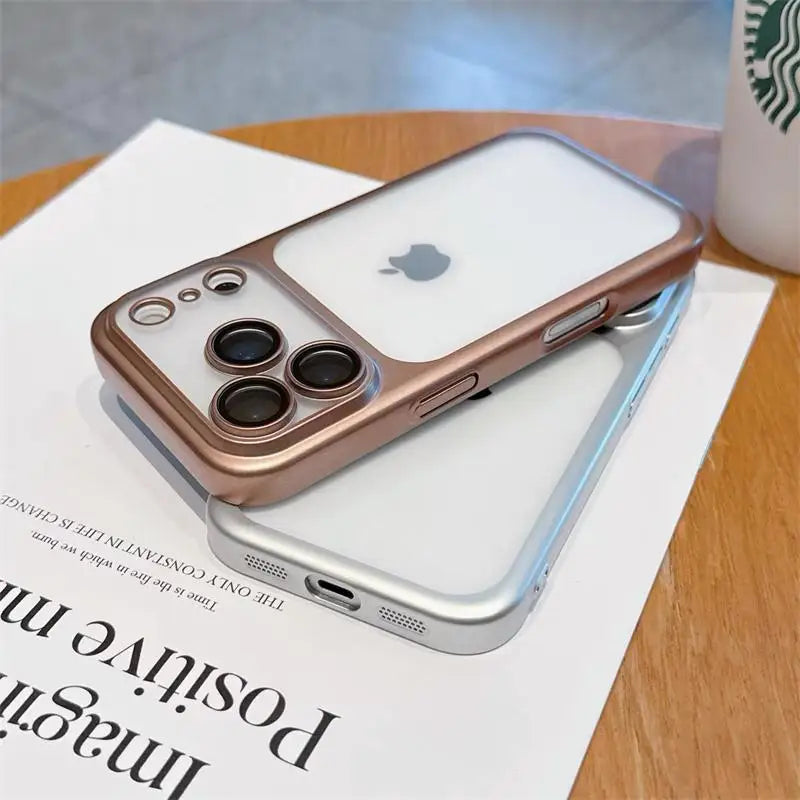 Luxury Frosted Translucent PC Phone Case for Iphone 17 Pro Max 17Air Plating Frame Lens Film Protection Anti-fall Phone Cover