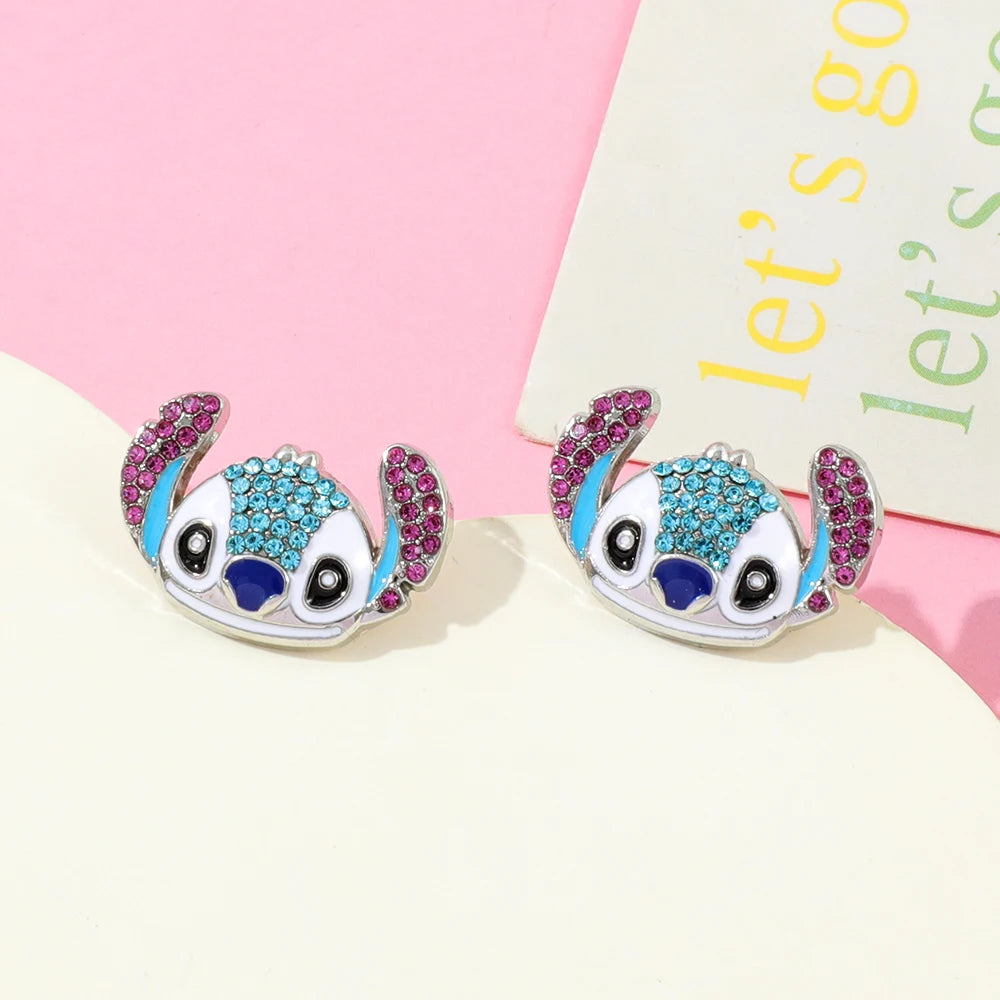 1pair Disney Lilo & Stitch Earrings Rhinestones Stitch Ear Studs for Girl Fashion Ear Accessories Gifts
