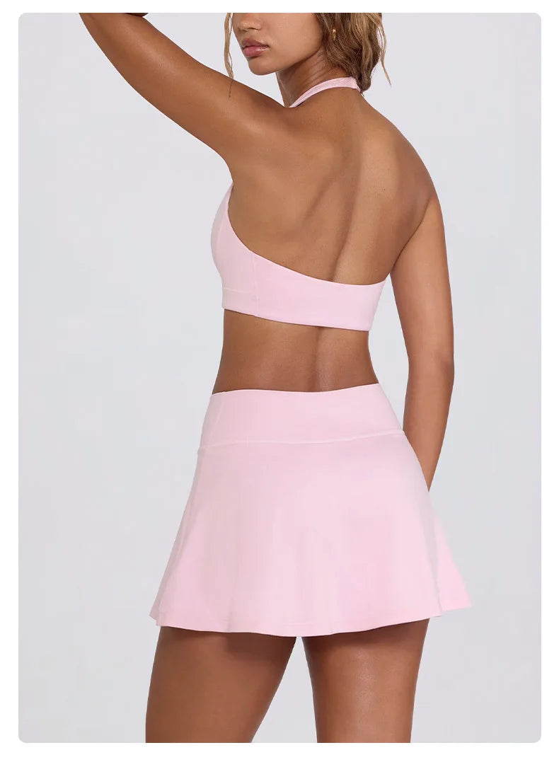 Ctenkevet Women Chest Padding And High Elasticity Bra Set 2Pcs Tennis Skirt Sportswear Female Golf Suits Sport Outfit For Woman