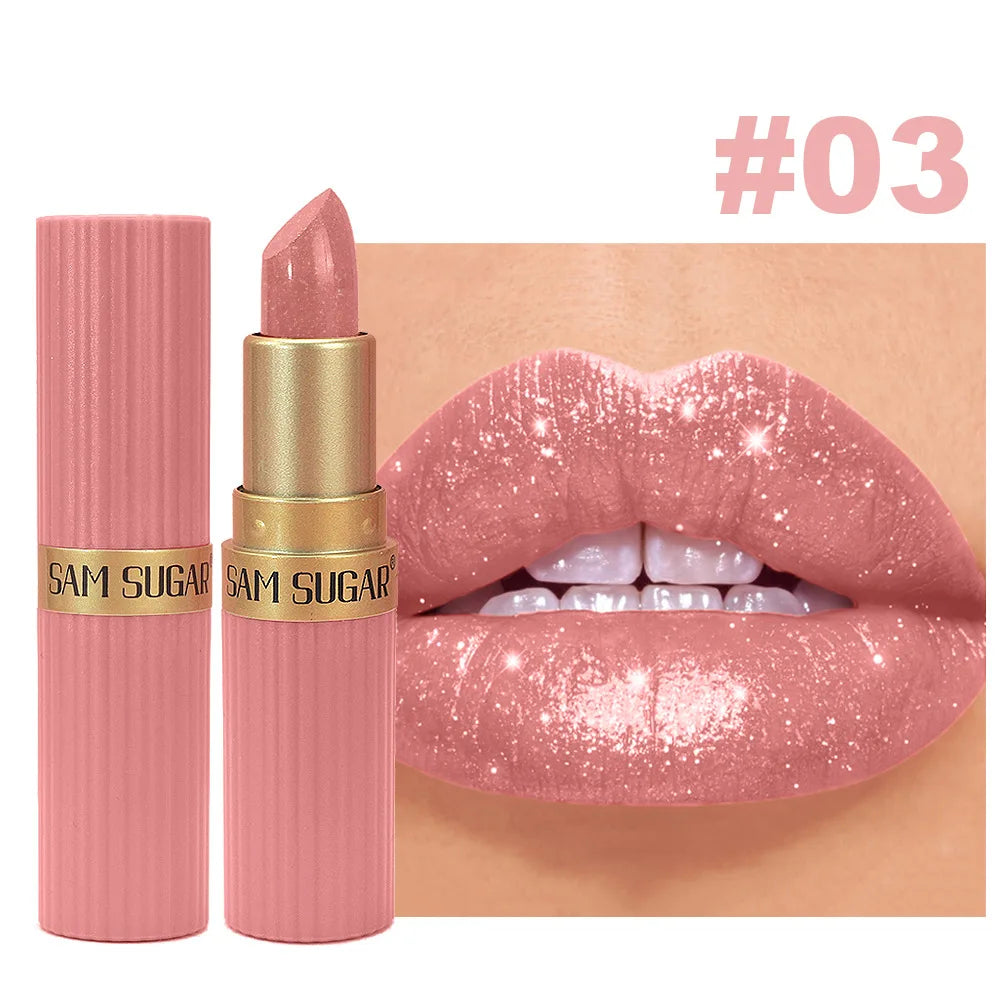 Pearlescent Pink Glitter Velvet Lipstick Metallic Waterproof Long Lasting Matte Shimmer Diamond Lipstick Women Makeup Cosmetic