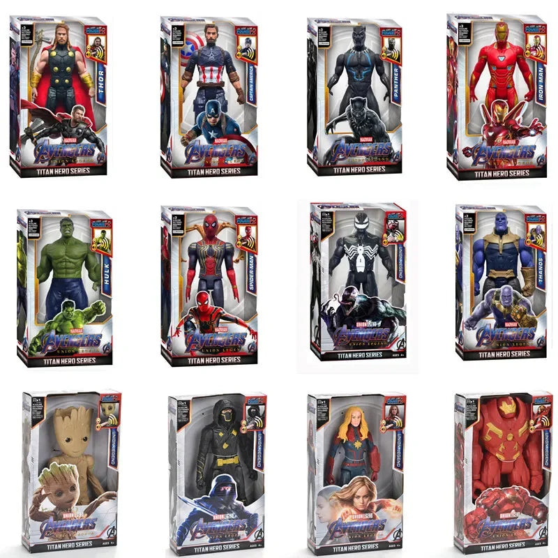 30cm Marvel Avengers Toy Thanos Hulk Spiderman Captain America Iron Man Thor Black Panther with Sound and Light Action Toy Gift