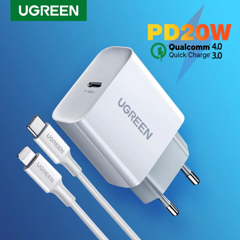 UGREEN Quick Charge 4.0 3.0 QC PD Charger 20W QC4.0 QC3.0 USB Type C Fast Charger for iPhone 17 16 15 Pro Xiaomi Phone PDCharger