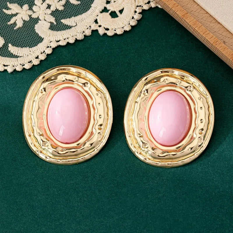 stud earrings for women Exaggerated large size Metal turquoise simple style ear accessories party OL fashion jewelry E520