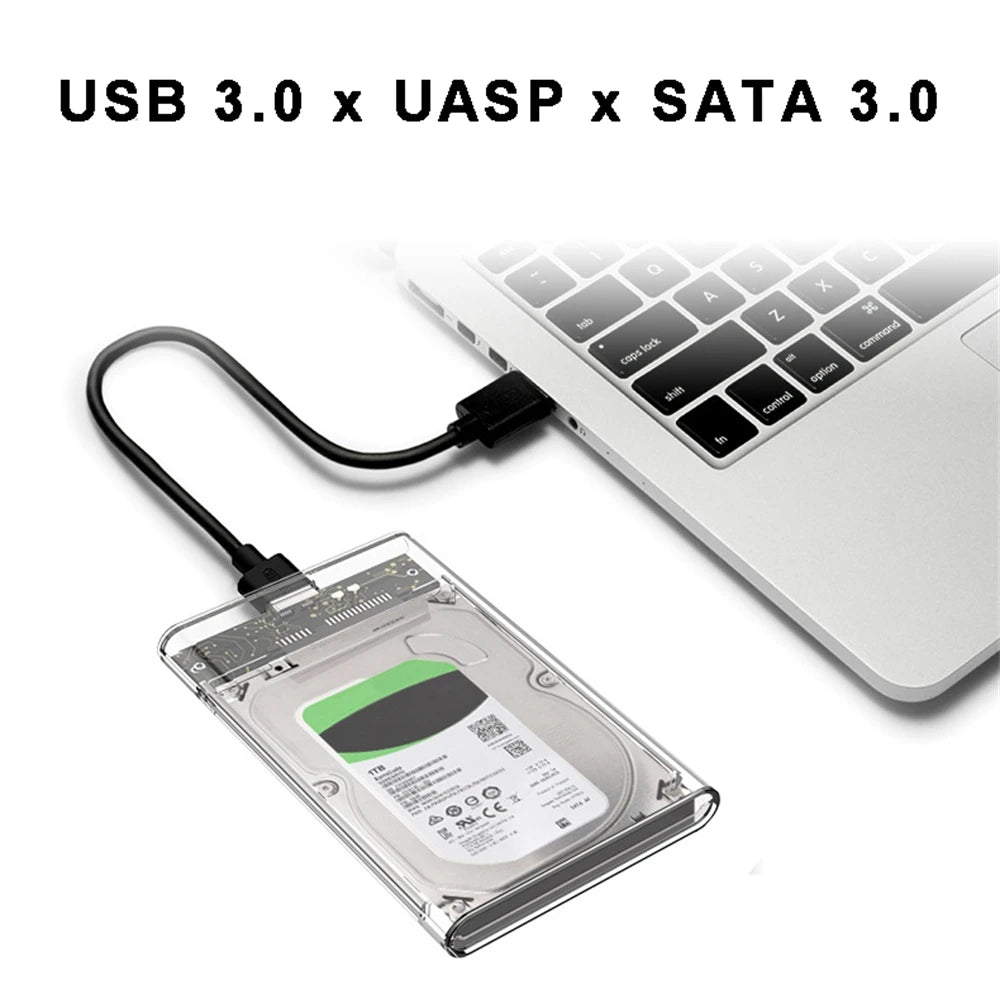 USB 3.0/Type C HDD Enclosure 2.5 inch SATA SSD External Hard Drive Case with 5Gbps Transfer Speed Clear Harddisk Boxs Tool-Free
