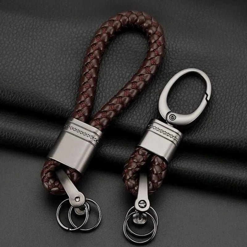 New Hand-Woven Leather Car Key Ring Men Women Rope Key Chain Waist Keychains Charm Metal Key Holder Gift Jewelry