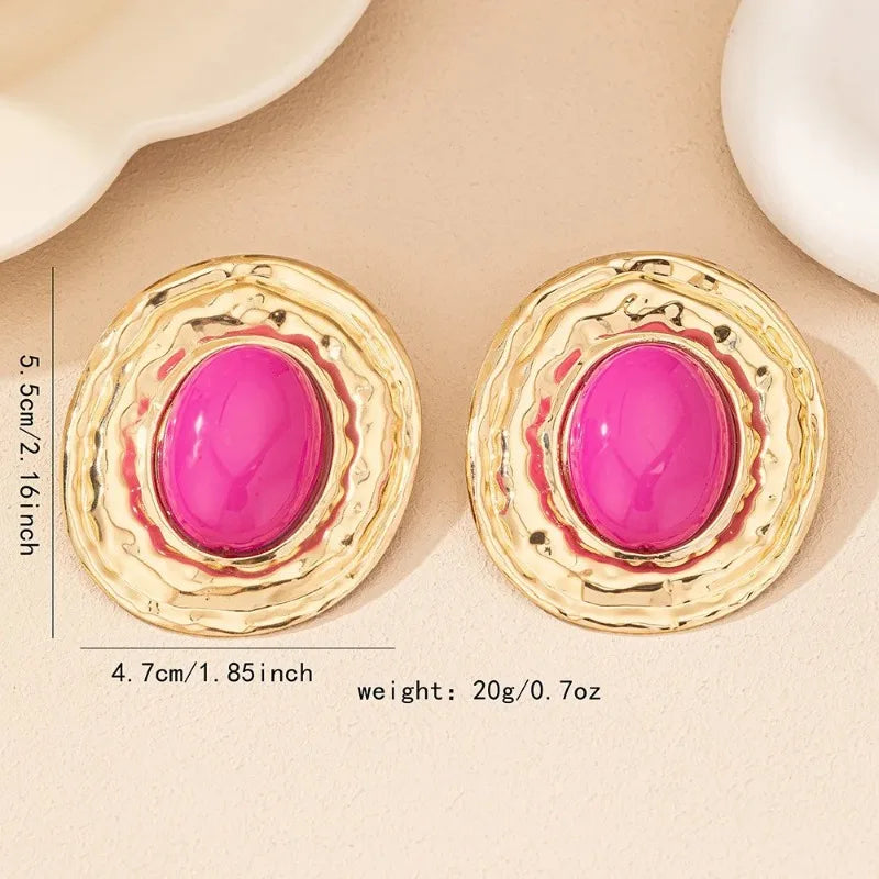 stud earrings for women Exaggerated large size Metal turquoise simple style ear accessories party OL fashion jewelry E520