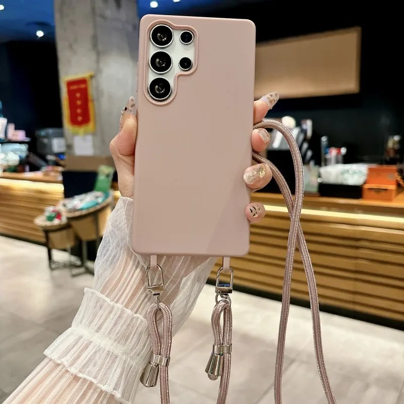 Strap Case For Samsung Galaxy S25 Ultra S21 S22 S23 Plus S24 FE S25FE A17 A56 Crossbody Lanyard Double Buckle Cord Soft Cover