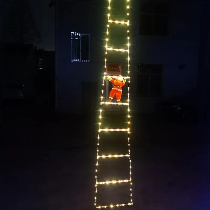 Warm Light Christmas Decoration Home Outdoor Garden Cristmas Tree Ornement Gift USB Connector 3M Santa Claus Climbing Ladder