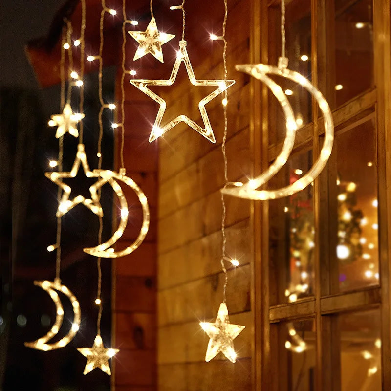 LED Christmas Stars Moons Fairy Light EU Garland Home Pendant Elk Wedding Light for Home Decoration Drop Ornaments Gift Navidad