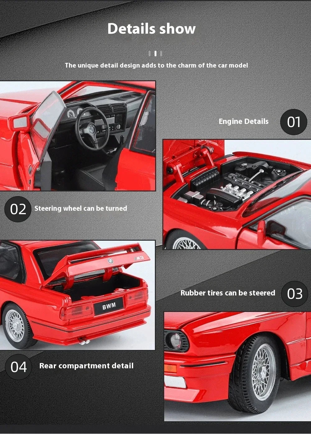 1:24 1988 BMW M3 E30 Alloy Sports Car Model Diecasts Metal Classic Car Vehicles Model Simulation Sound and Light Kids Toys Gifts